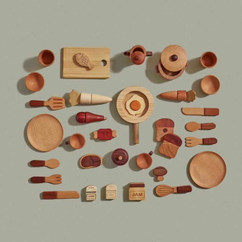 [숲소리]원목블록 주방놀이-소꿉놀이세트v2_kitchen play wooden toys(Cooking play set vol.2)
